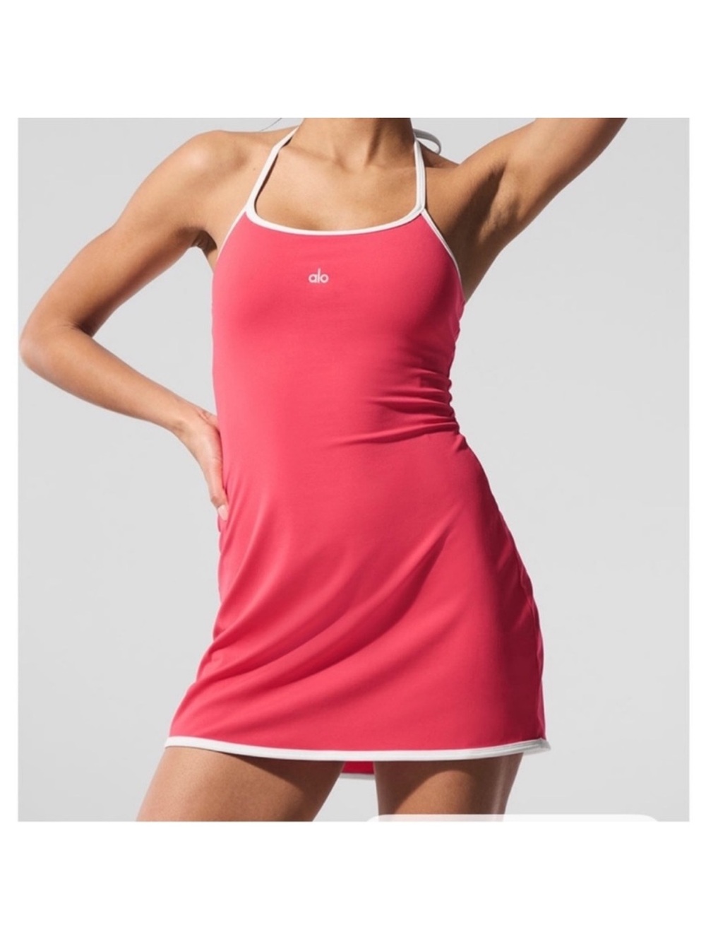 ALO YOGA SoftSculpt Halter Tennis Dress Candy Red White Sz S 4-6 W8332R